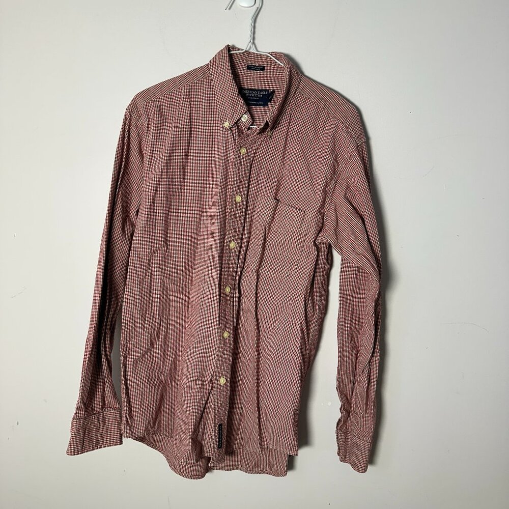 EUC Mens American Eagle Outfitters Red Plaid Chambray Button Up Shirt Cotton S
